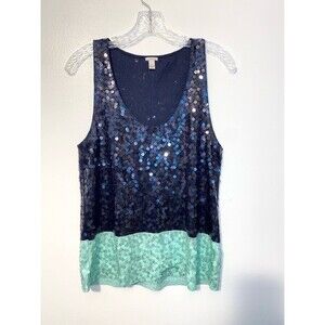 J. Crew Blue and Green Sequin Top Size Medium